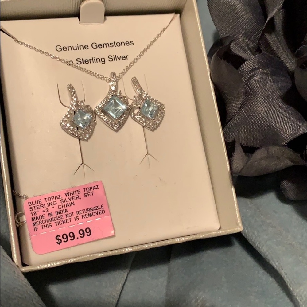 Sterling Silver Blue Topaz Whote Topaz